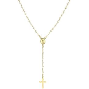 Dainty Delicate Religious Guardian Angel Or Virgin Mary Medallion White Simulated Pearl Rosary Bead Necklace For Women Teen 18K Gold Plated