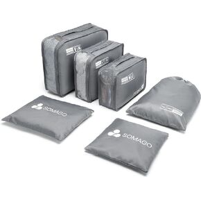 Somago 6 Pcs Packing Cubes for Travel with Clothes Shoes Cosmetics Toiletries Storage Bags Luggage Organizers for Suitcase Travel Essentials (Grey)
