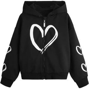 SweatyRocks Girl's Heart Print Long Sleeve Drop Shoulder Sweatshirt Zip Up Hoodie Jacket in Saudi Arabia