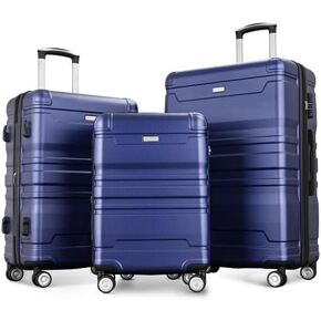Luggage Sets New Model Expandable ABS Hardshell 3pcs, Hardside Lightweight Durable Suitcase sets Spinner Wheels Suitcase with TSA Lock 20"24"28"(Sky Blue)