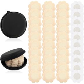 COMNICO 40PCS Nipple Cover Disposable Self-Adhesive No Show Bra Pad Plum Shaped Breast Pasties Natural Invisible Nipple Stickers with Travel Box for Women Strapless Dress (Petals,Beige)