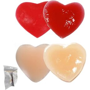 Kelivy Pasties Nipple Covers Rave, Red Heart Thin Nipple Pasties Adhesive Silicone Reusable Stickers Petals for Women 2 Pairs