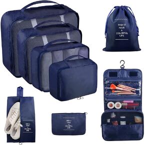 Packing Cubes, 8 Pcs Travel Packing Organizers for Suitcases, Large Capacity Travel Luggage Organizers Set includes 8 Storage Bags, Travel Essentials for Women or Men (Light Blue)