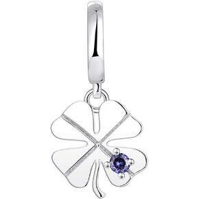 JO WISDOM 925 Sterling Silver Lucky 4 Leaf Clover Charm Dangle Bead with 3A Cubic Zirconia for Bracelet for Women Girls,Hole Size:5.2MM