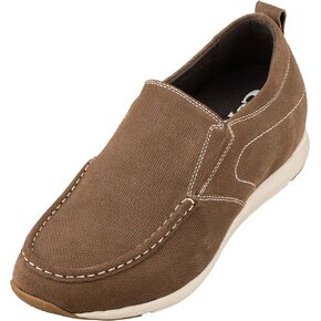 CALTO Men's Invisible Height Increasing Elevator Shoes - Nubuck Leather Slip-on Casual Loafers - 2.8 Inches Taller