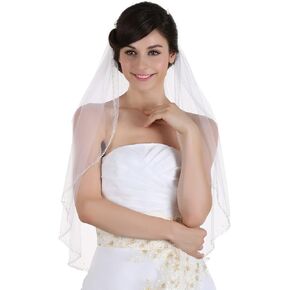 SAMKY 1T 1 Tier Hand Sewn Pearl Beaded Edge Bridal Veil