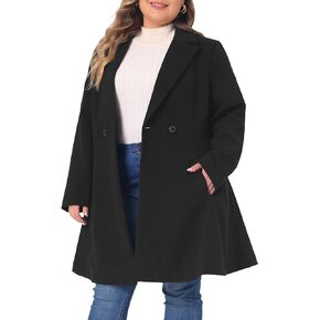 Agnes Orinda Plus Size Peacoat for Women Elegant A Line Notched Lapel Double Breasted Long Coat