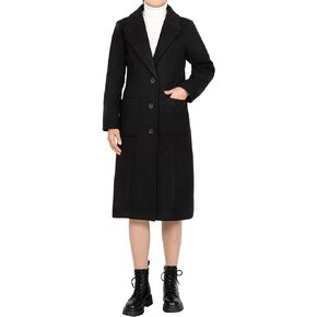Bonnorth Women's Wool Blend Single Breasted Mid-Long Pea Coat Fall Winter Essential Notched Collar Overcoat