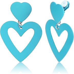 FIBO STEEL Clip on Pink Heart Earrings for Women Dangle Drop Earrings Dangling Double Heart Love Non Pierced Pink Jewlery Valentine's Day Gift