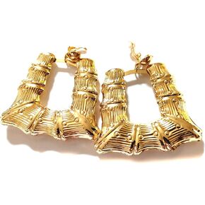 Clip-on Earrings Bamboo Hoop Earrings Square Puffed Gold Earrings 2.5 inch Hoops