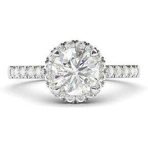 THELANDA Sterling Silver Classic Simulated Round Brilliant Cut Diamond or Moissante Halo Engagement Ring with Side Stones