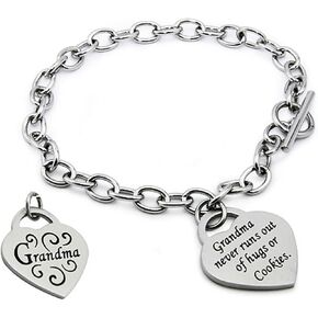 Tioneer Stainless Steel Heart Tag Charm Bracelet Resin Inlay | Multiple Styles | Nana's Love | Mom's Understanding | Grandma's Hugs and Cookies |