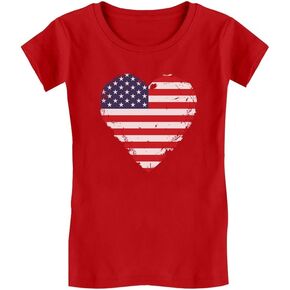 American Heart Flag Girls 4th of July Shirt USA Patriotic Kids Fitted T-Shirt
