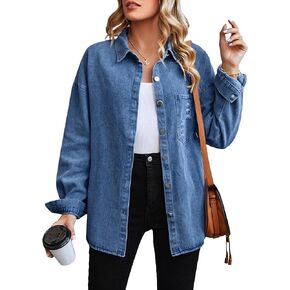 Blooming Jelly Womens Denim Jacket Oversized Jean Jackets Fall Fashion 2023 Trendy Shacket Long Sleeve Button Down Shirts