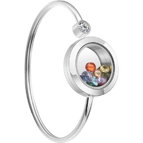 Jovivi Personalized Custom Stainless Steel Clear Glass Memory Living Floating Charm Locket Bracelet Bangle with 12pcs Cubic Zirconia Birthstones for Women