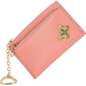 Leather Zip Credit Card Holder Case with 1 Clear Window for Women Girls, Gold Bee Coin Change Wallet with Zipper Pocket Wallet Heart-shaped Key Ring (Bee, Black)