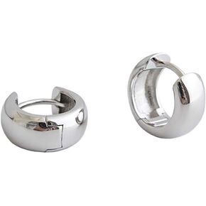 Chunky Wide Minimalist Small Hoop Earrrings for Women Girls Cartilage S925 Sterling Silver Fashion Dainty Cuff Sleeper Simple Huggie Hoops Hypoallergenic Jewelry Gifts Bff Birthday Mom 10mm