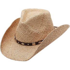 قبعة شمس صيفية من رافيا سترو ويسترن كاوبوي، فضي كانيون، طبيعي in Kuwait