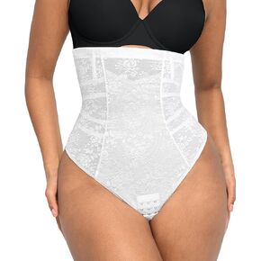 FeelinGirl Shapewear Tummy Control Thong Shapewear Panties for Women Lace High Waisted Seamless Body Shaper Shorts 2024