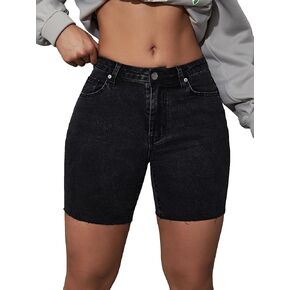 Floerns Women's Straight Leg Raw Hem Zipper Fly Skinny Denim Shorts with Pocket