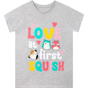 Squishmallows T-Shirt Girls Short Sleeve Squish Tee for Kids Gray 7