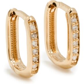 Women's 14k Pave Diamond Thick Small Oval Hinge Huggie Hoops