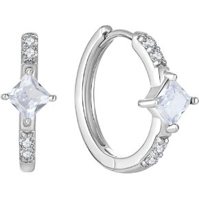 Starchenie Hoop Earrings for Women | 925 Sterling Silver Princess Cut Earring Hypoallergenic
