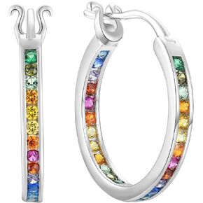 JO WISDOM Hoop Earrings,925 Sterling Silver 3A Cubic Zironia Colorful 30mm Hoop Earrings with White Gold Plated,Jewelry for Women