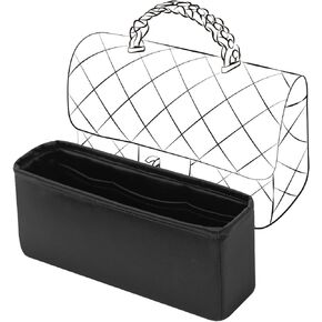 Purse Organizer Insert for Handbags, Silk Bag Organizer for Luxury Tote & Purse, Tote Bag,Silky Smooth, Bag Organizer Compatible with Chanel 23A CF mini handle 19 (Handle 19,Black)