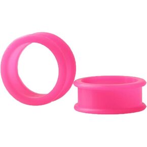 Pair 11/16" (18MM) PINK SILICONE FLAT FLARE TUNNELS Double Flare Gauges Thin Soft Flexible Flesh Plugs (2pcs)