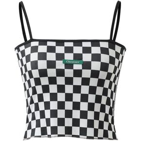 Chounuer Summer Women Plaid Camis Sexy Checkerboard Ladies Crop Top Patchwork Tank Tops Outerwear Lingerie Female Camisole