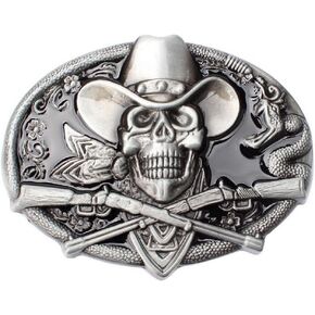 magpross Western Cowboy Skull with Rifles Guns Belt Buckle