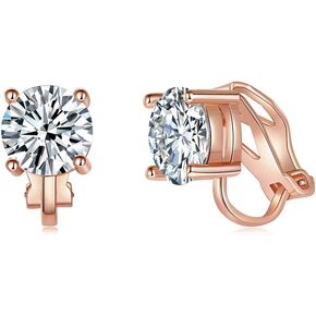 Brilliant Cut 2 Carat Classic Trendy CZ Solitaire Clip On Earrings Silver Tone Hypoallergenic Minimalist Earrings For Women Men