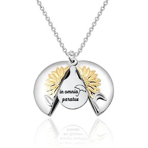 PLITI Celebrity Inspired Gift In Omnia Paratus Sunflower Locket Necklace For Fan Umbrella Gift Ready For Anything Motivational Gift