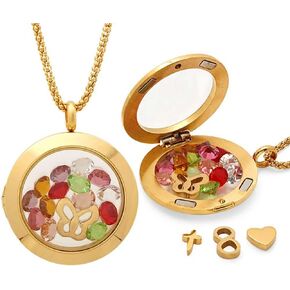 Gem Stone King Stunning Crystals Charm Locket Pendant Necklace with Interchangeable Infinity Cross & Heart Shape Charms (30MM = 1.1 inch, with 24 Inch Chain)
