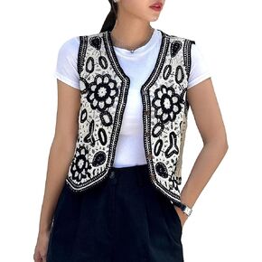 Floerns Women's Floral Print Button Front V Neck Sweater Vest Without Tee