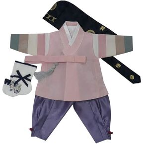 100 Day Birth Korea Baby Boy Hanbok Traditional Dress Outfits Celebration Party ivory purple set