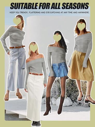 المرأة بلا حمالات قبالة الكتف متماسكة المحاصيل القمم سليم صالح مثير شيك محبوك سترة Y2k كم طويل تي شيرت in Kuwait