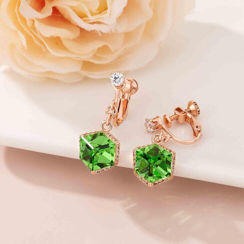 Cube Austrian Crystal Drop Clip On Dangle Earrings for Women Non Pierced 14K Rose Gold Plated Hypoallergenic Jewelry in Kuwait