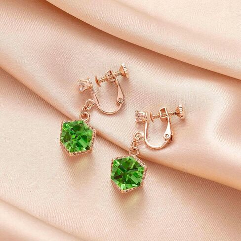 Cube Austrian Crystal Drop Clip On Dangle Earrings for Women Non Pierced 14K Rose Gold Plated Hypoallergenic Jewelry in Kuwait