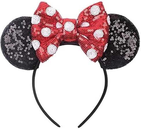 GEZISAN Mouse Ears Bow Headband for Christmas Halloween Disney Party, Glitter Sequin Headband Hair Bands Hair Accessories in Kuwait