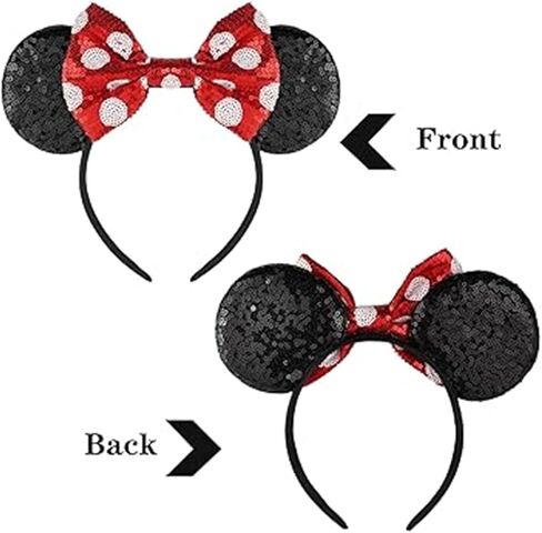 GEZISAN Mouse Ears Bow Headband for Christmas Halloween Disney Party, Glitter Sequin Headband Hair Bands Hair Accessories in Kuwait