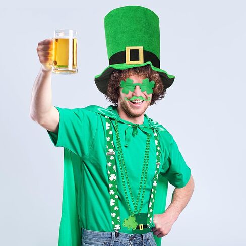 مجموعة إكسسوارات يوم القديس باتريك من كوسريا للكبار، حمالات مرنة للقبعة الأيرلندية، نظارات شامروك، قلائد لحية in Kuwait