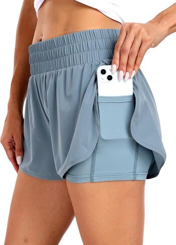Haimont Women's Running Shorts 2 in 1 High Waisted Athletic Shorts with Drawstring Pockets 3" Compression Liner Shorts in Kuwait
