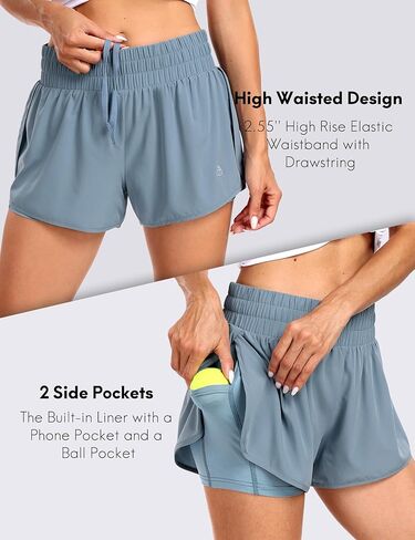 Haimont Women's Running Shorts 2 in 1 High Waisted Athletic Shorts with Drawstring Pockets 3" Compression Liner Shorts in Kuwait