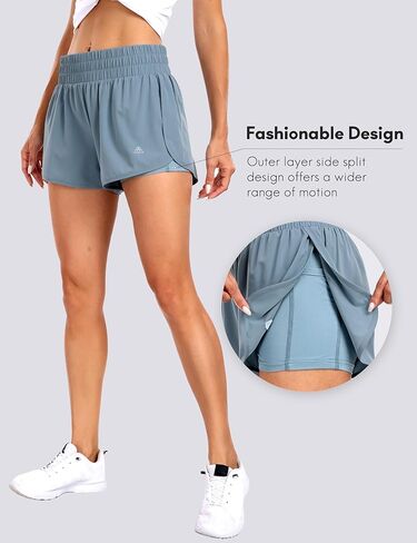 Haimont Women's Running Shorts 2 in 1 High Waisted Athletic Shorts with Drawstring Pockets 3" Compression Liner Shorts in Kuwait