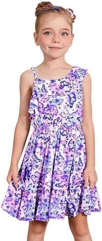 فستان صيفي للفتيات من Jxstar مزين بالزهور مكشكش للأطفال بكتف واحد وأكمام واحدة فستان متوسط ​​الطول كاجوال in Kuwait