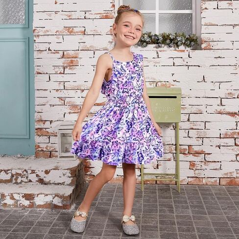 فستان صيفي للفتيات من Jxstar مزين بالزهور مكشكش للأطفال بكتف واحد وأكمام واحدة فستان متوسط ​​الطول كاجوال in Kuwait