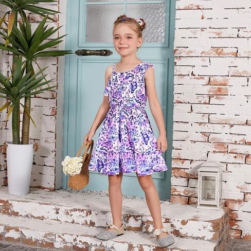 فستان صيفي للفتيات من Jxstar مزين بالزهور مكشكش للأطفال بكتف واحد وأكمام واحدة فستان متوسط ​​الطول كاجوال in Kuwait