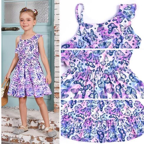 فستان صيفي للفتيات من Jxstar مزين بالزهور مكشكش للأطفال بكتف واحد وأكمام واحدة فستان متوسط ​​الطول كاجوال in Kuwait